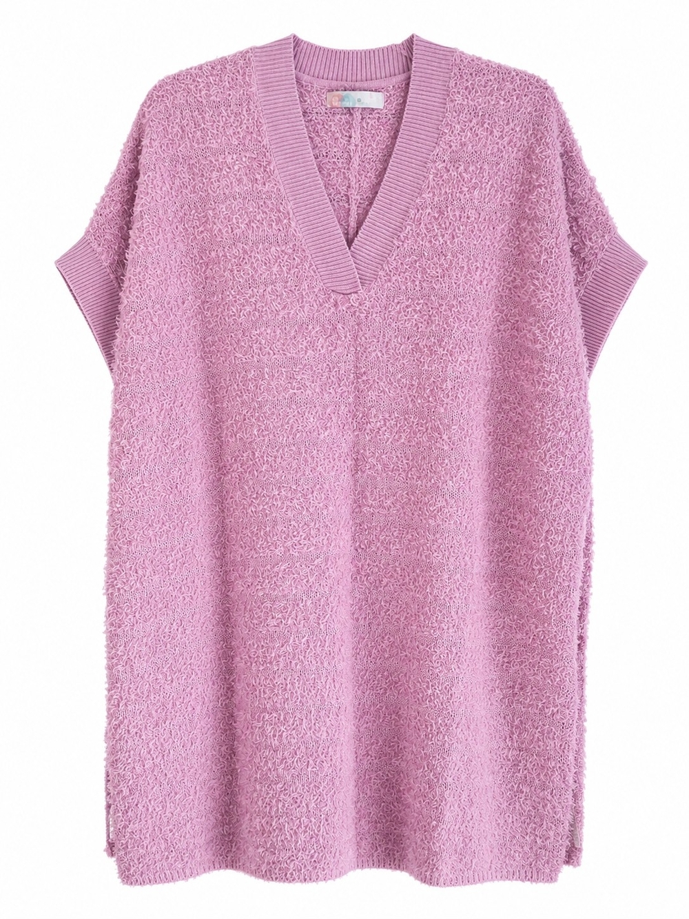 FP Beach Bouclé V-Neck Cap Sleeve Tunic Sweater - Pink/ Lilic M/L